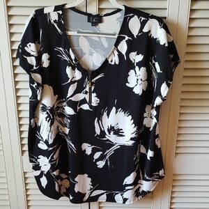Elegant Black and White Floral Blouse